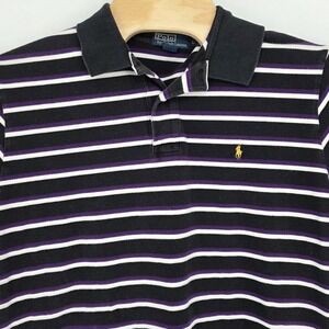 Polo Ralph Lauren Men's Large Purple Black Striped Polo Shirt Gold Pony Ravens